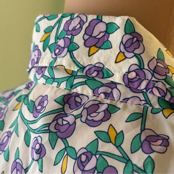 VINTAGE CATALINA WOMENS BLOUSE SIZE 10 WITH FLOWERS IN PURPLE YELLOW GREEN WHITE - Picture 5 of 9